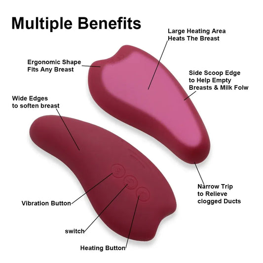 2 In 1 Lactation Massager For Breastfeeding Heat & Vibration Soft & Adjustable