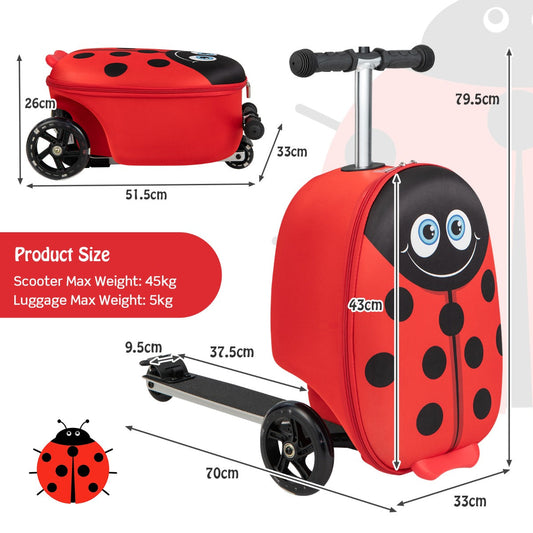NNECW 2-IN-1 Skateboard Luggage with 3 Color Lighted Wheels for Kids-Red